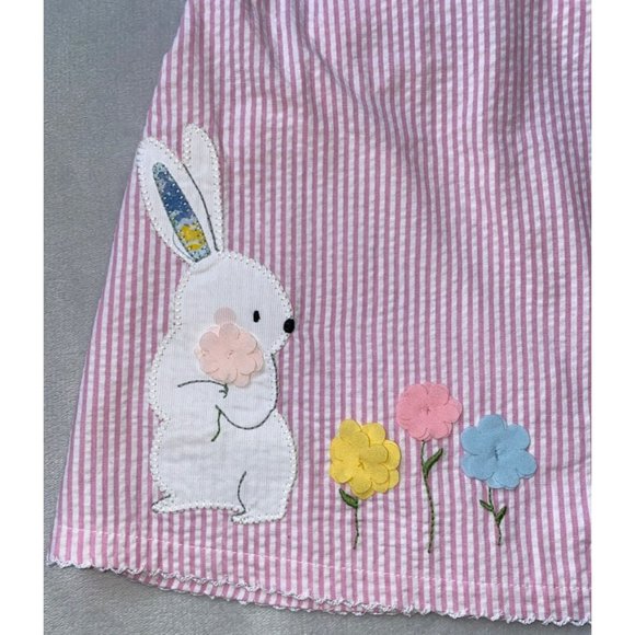 Mud Pie 12-18m NWOT pink seersucker Easter Bunny Rabbit applique floral flutter - Picture 2 of 3